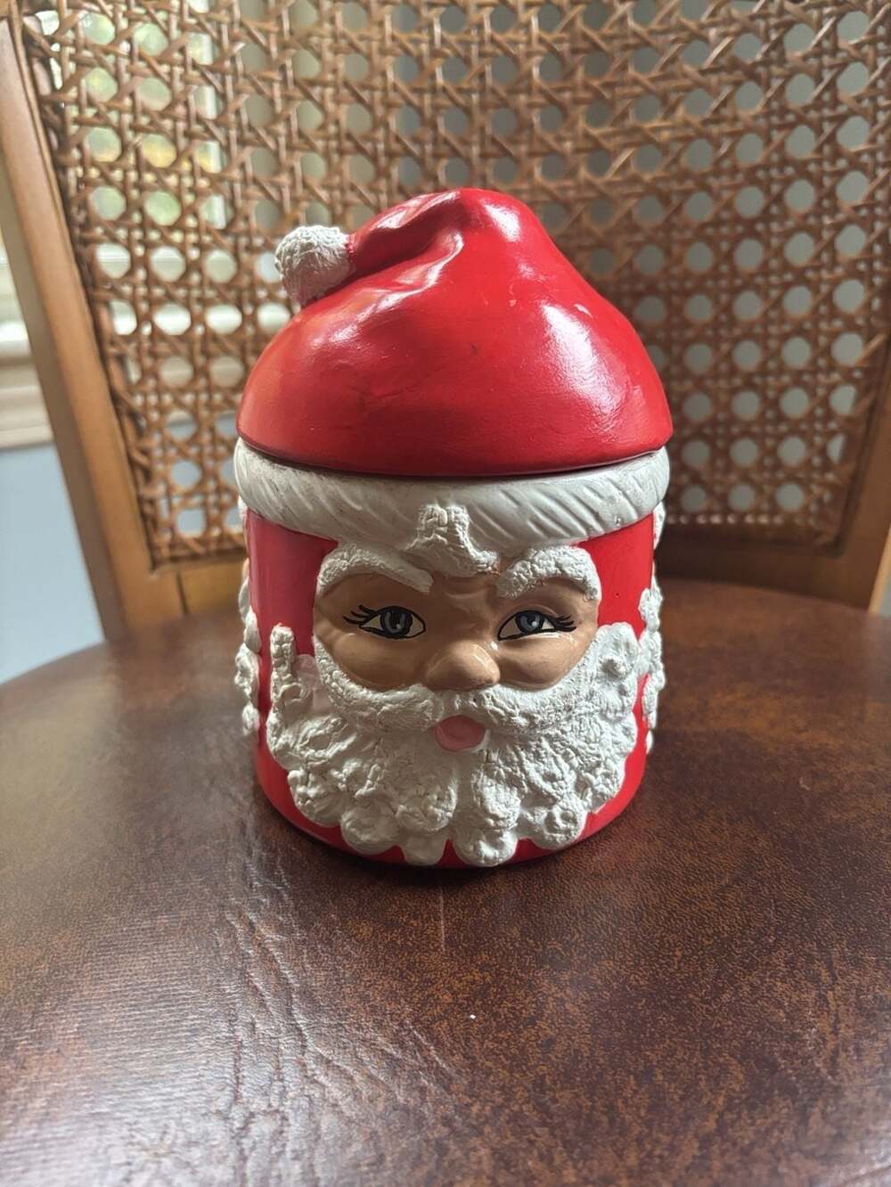 Vintage Ceramic Winking Santa Claus Cookie Jar Container with Lid